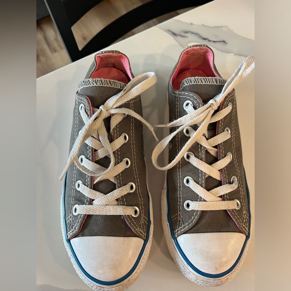 Converse All Star Girl's Gray Pink Low Top Double Tongue Sneakers Sz 3